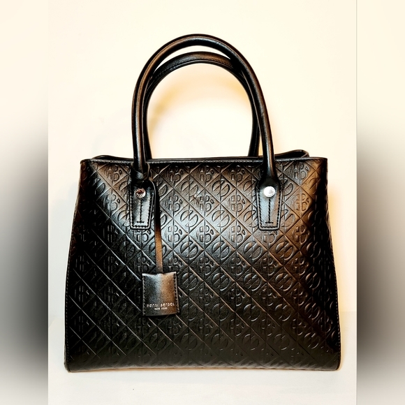 henri bendel Handbags - Henri bendel monogram embossed black leather top handle satchel bag